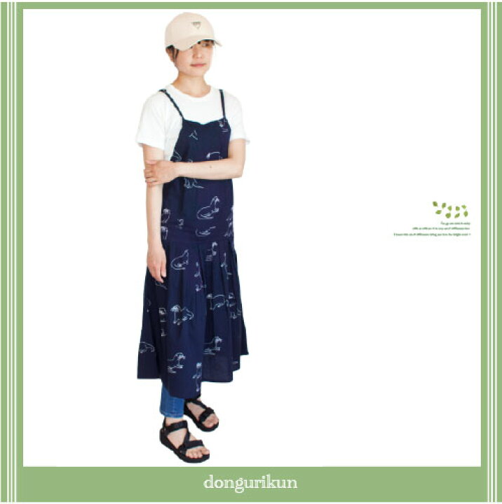 楽天市場 Sale サロペット風がカワイイ エスニックエプロンワンピース モノトーンのカワウソ柄 綿100 ミモレ丈 ジャンパースカート オーバーオールf15 12 ドングリクン