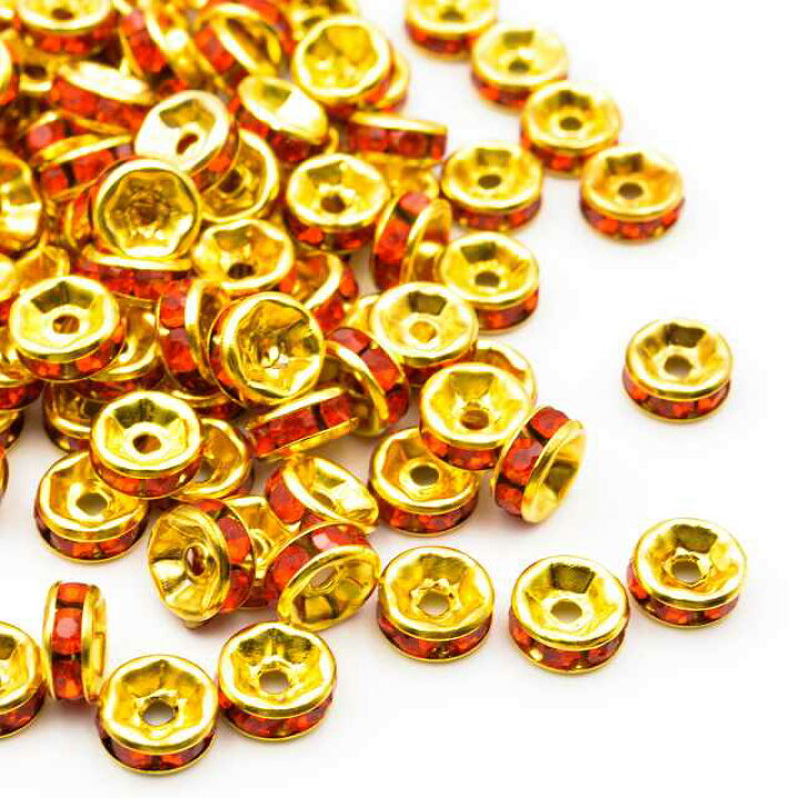 楽天市場】ビーズクラブ ロンデル メタルビーズ 金 平型 赤 45個 6mm 