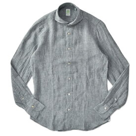 FINAMORE フィナモレ SERGIO BARI リネン ソリッド カッタウェイカラーシャツ C0032 010608 GRAY