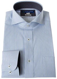 ワイシャツ 形態安定 長袖 ブルー 青 ストライプ カッタウェイ 標準 シャツハウス メンズ カッターシャツ 2404ft