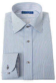 ワイシャツ 形態安定 長袖 ブルー ストライプ ワイドカラー 標準 シャツハウス メンズ カッターシャツ 2404ft 24FA
