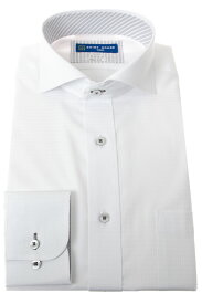 ワイシャツ 形態安定 長袖 白ドビー ホワイト カッタウェイ スリム 細身 オフィスカジュアル シャツハウス メンズ カッターシャツ ゼロプラ