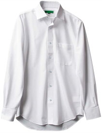 ノーアイロン ワイシャツ ニットシャツ 長袖 白 ホワイト ドビー調 ワイドカラー スリム シャツハウス メンズ シャツ 裄詰め不可 2403ft