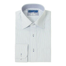 ワイシャツ 形態安定 長袖 ホワイト ブルーストライプ ワイドカラー 標準 シャツハウス メンズ カッターシャツ 2404ft 2406ss