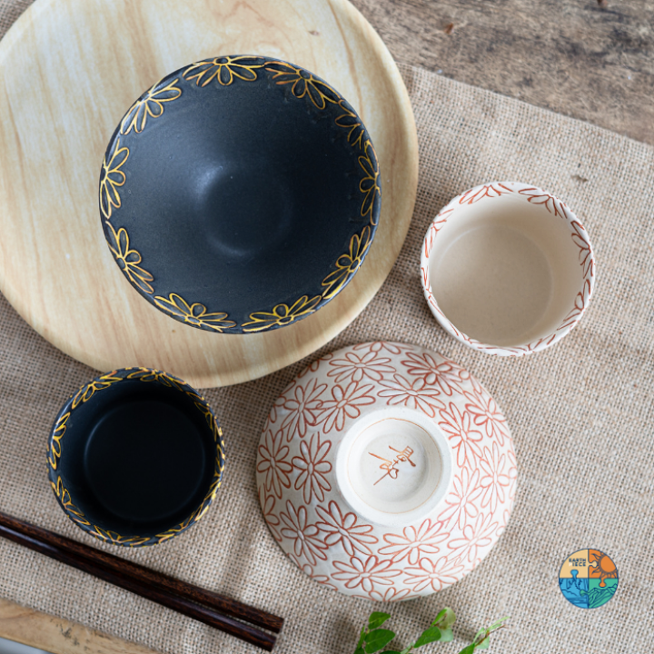 楽天市場】波佐見焼 茶碗 撥水花散らし 長十郎 花柄 茶付 夫婦茶碗