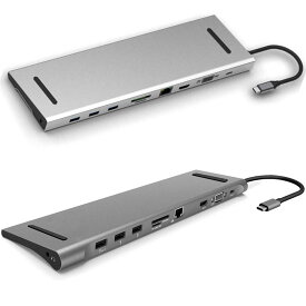 USB-C 12in1ドッキングステーション デュアルHDMI 4K@30~60Hz VGA 3*USB-A USB-C ハブ オーディオ イーサネット SD/TF リーダー PD-in (100W Max)、MacBook Pro Air HP Dell Lenovo Asus Acerなど用超軽アルミ合金 送料無料