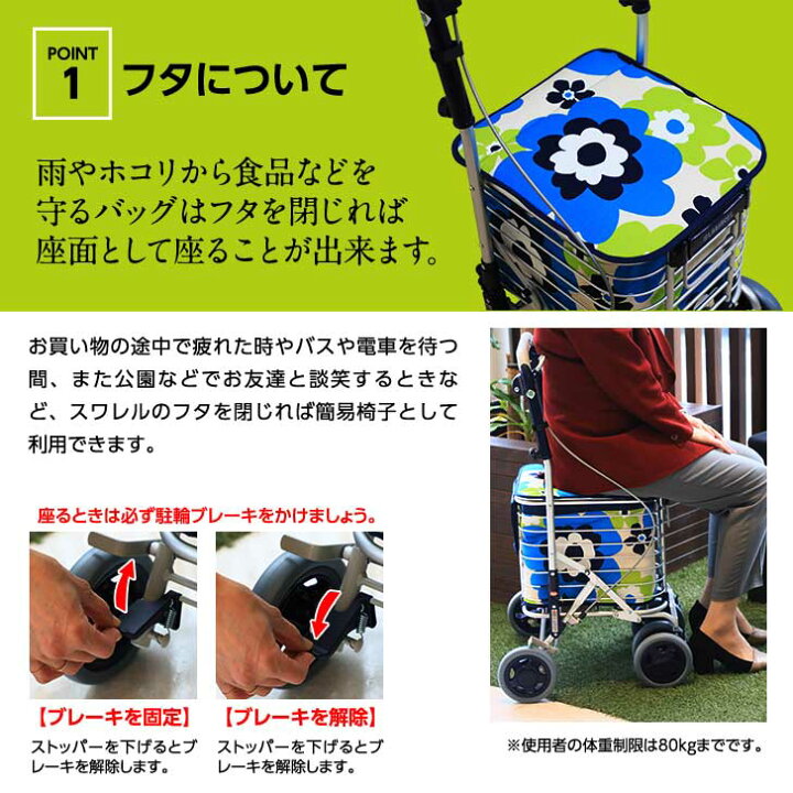 ユーバ産業 スワレル お買いものカート 敬老の日 花柄ネイビーブルー As 0275