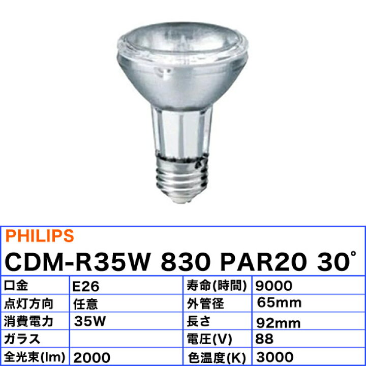 楽天市場】☆フィリップス CDM-R35W/830PAR2030° 高効率セラミック 
