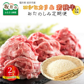 【ふるさと納税】【定期便 2回コース】福井県 坂井市産コシヒカリ 5kg ＋ 坂井市産 福井県産 (国産 和牛) 若狭牛切り落とし 500g