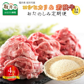 【ふるさと納税】【定期便 4回コース】 福井県 坂井市産コシヒカリ 米 計20kg ＋ 坂井市産 福井県産 若狭牛切り落とし 計1kg(国産 和牛)