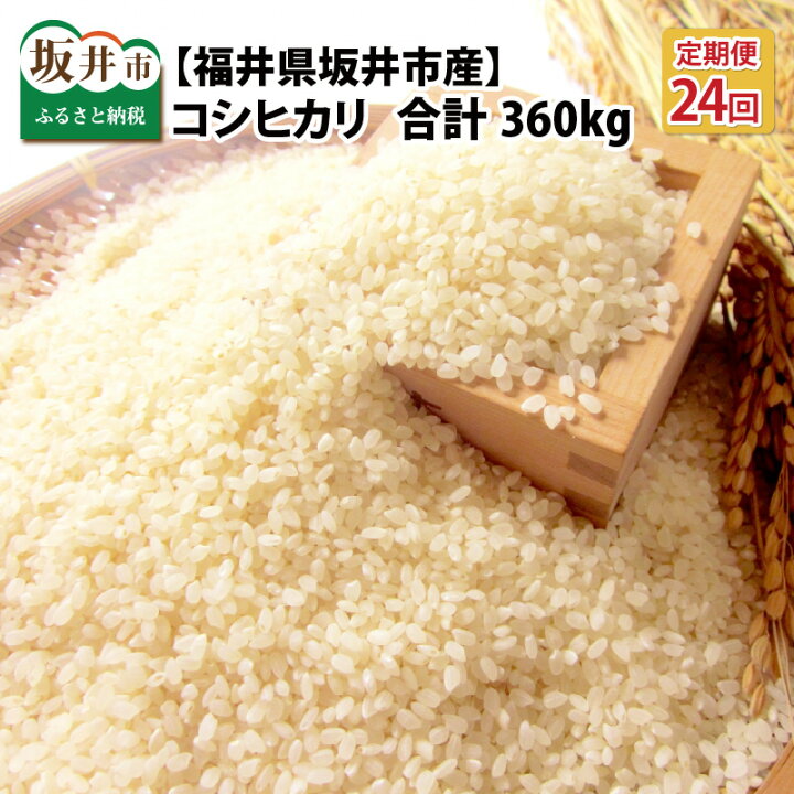 楽天市場 ふるさと納税 定期便 米 15キロ 24回 松コース 福井県 坂井市産コシヒカリ 15kg 24回 計360kg 驚愕のこしひかり 2年分 24ヶ月 限定10セット ふるさと納税最長の定期便 なんと白米３合 730日分 福井県坂井市