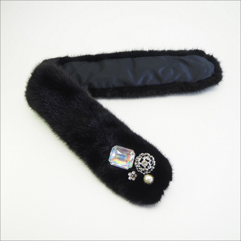 毛皮の宝石 高級ミンク ビジューパーツ装飾チョーカー ブラック レディースジュエリー・アクセサリー 