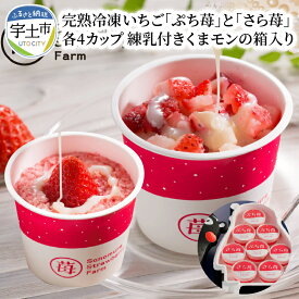【ふるさと納税】園村苺園 完熟冷凍いちご！「ぷち苺」と「さら苺」各4カップ　練乳付き くまモンの箱入り【熊本県宇土市】