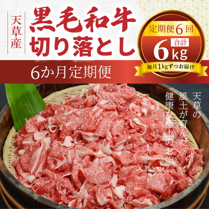 楽天市場 ふるさと納税 定期便 6回 黒毛和牛 切り落とし 牛肉 1kg A5 小分け 6ヵ月連続お届け 田中畜産 熊本県天草市