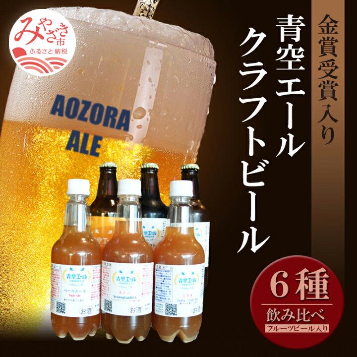 楽天市場 ふるさと納税 青空エールこだわりのクラフトビール飲み比べ詰め合わせセット フルーツビール入り 6種6本 330ml 瓶 3本 500mlペットボトル 3本 宮崎県宮崎市