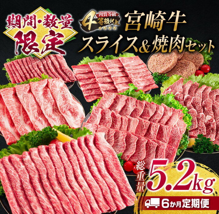 楽天市場】【ふるさと納税】数量限定≪6か月お楽しみ定期便≫宮崎牛スライス&焼肉セット(総重量5.2kg) 肉 牛 牛肉 : 宮崎県日南市 楽天市場】【ふるさと納税】数量限定≪6か月お楽しみ定期便≫宮崎牛スライス&焼肉セット(総重量5.2kg) 肉 牛 牛肉 : 宮崎県日南市