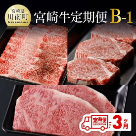 【ふるさと納税】【定期便】宮崎牛 3ヶ月定期便B‐1(ロースステーキ/肩ロース焼肉/ヒレステーキ) 肉 牛肉 国産 宮崎県産 黒毛和牛 和牛 セット ミヤチク 宮崎県 川南町 送料無料 D00677t3