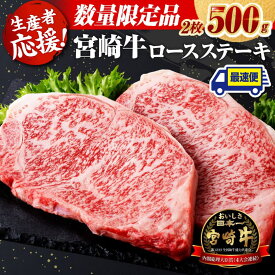 【ふるさと納税】※レビューキャンペーン※※発送時期が選べる※ 生産者応援！宮崎牛ロースステーキ2枚 計500g - ミヤチク 肉 牛肉 国産 宮崎県産 黒毛和牛 宮崎牛 最速便 月指定 応援 畜産農家応援 送料無料 宮崎県 川南町 C00604 C00608