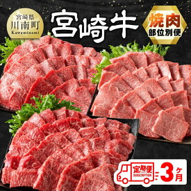 【ふるさと納税】【3ヶ月定期便】 宮崎牛焼肉 部位別便 - 肉 牛肉 黒毛和牛 宮崎県産牛 九州産牛 国産牛 定期便 全3回 3ヶ月 肉 牛肉 国産 宮崎県産 宮崎牛 黒毛和牛 和牛 焼肉 BBQ 4等級 A4ランク 肩ロース ウデ モモ もも 肩ロース うで 送料無料 宮崎県川南町 E11126