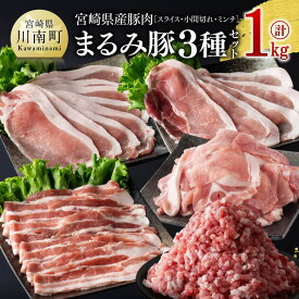 【ふるさと納税】※レビューキャンペーン※宮崎県産豚肉「まるみ豚」3種セット(スライス・小間切れ・ミンチ)　計1kg - 豚肉 豚 肉 精肉 セット 国産 九州産 川南町 スライス 小間切れ ミンチ 普段使い 肉巻きおにぎり 野菜巻き 和食 洋食 中華 生姜焼き 野菜炒め D11515