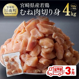 【ふるさと納税】 〈3ヶ月定期便〉九州産 宮崎県産 若鶏むね切身 4.0kg 小分けで便利！ 鶏肉 ムネ 肉 小分け 定期便 送料無料 冷凍 おうち時間 おうちごはん 川南町 F0717t3