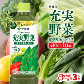 【ふるさと納税】伊藤園 充実野菜 緑の野菜ミックス ペットボトル 740g×15本 3ヶ月定期便 - 果実混合飲料 緑黄色野菜 定期便 全3回 野菜飲料 健康 ヘルシー 飲みやすい 長期保存 備蓄 備え おうち時間 差し入れ 送料無料 宮崎県川南町 E7367t3