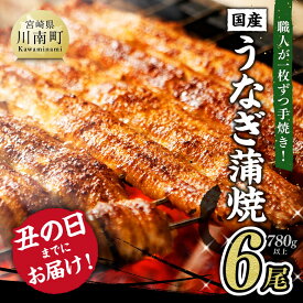 【ふるさと納税】丑の日 までにお届け！名店の味 国産鰻 宮崎県産うなぎ蒲焼 6尾(ウナギ780g以上) ひむか山道うなぎ《うなぎ・蒲焼きのたれ・粉山椒 セット》【 国産 うなぎ 鰻 かば焼き 手焼き 宮崎県産 川南町産 九州産 ブランドウナギ おかず 惣菜 冷凍 送料無料 F8404 】