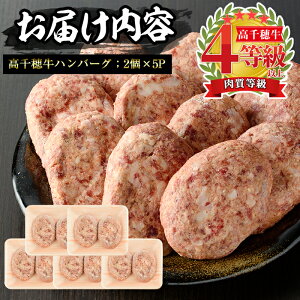 【ふるさと納税】<A4等級以上>宮崎県産!高千穂牛使用のハンバーグ(計10個・2個×5P)厳選和牛の牛肉ハンバーグ!【A-121】【JA高千穂地区ミートセンター】