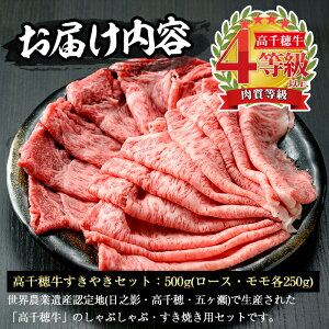 【ふるさと納税】<A4等級以上>宮崎県産!高千穂牛すきやきセット(ロース・モモ各250g)しゃぶしゃぶ・すき焼き用の牛肉!【B-3】【JA高千穂地区ミートセンター】