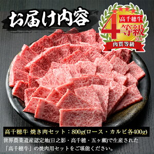 【ふるさと納税】<A4等級以上>宮崎県産!高千穂牛の焼き肉セット(合計800g・ロース、カルビ各400g)厳選和牛の焼肉用牛肉!【C-3】【JA高千穂地区ミートセンター】