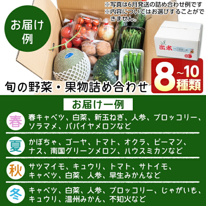 楽天市場 ふるさと納税 旬の野菜 果物おまかせセット 8 10種類 ツルの恩返し野菜セット 鹿児島県出水市より国産野菜を市場直送 出水市観光特産品協会 鹿児島県出水市