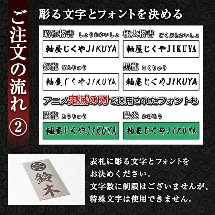 楽天市場 ふるさと納税 毎月数量限定 選べる家紋表札 縦 縦180mm 横90mm 厚さ1 5mm ステンレス製 新築祝いや引越し祝いなどのプレゼントに さつま町が誇る昭和書体フォントでお届け ジクヤ精工 鹿児島県さつま町