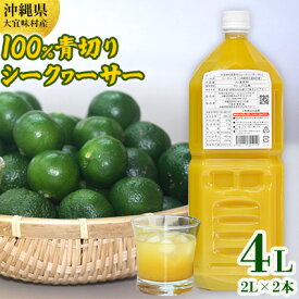 【ふるさと納税】沖縄県大宜味村産100％　青切りシークヮーサー2L　2本セット 沖縄 おきなわ 青切り ドリンク カクテル割り 大宜味村 ノビレチン 2リットル すっきり ドレッシング 調味料 隠し味 話題 国産 県産 すっぱい やんばる 業務用 炭酸割り アレンジ料理