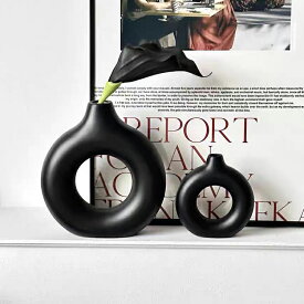 【 再販 】オブジェ 置物 花瓶 フラワーベース 大きい 一輪挿し 韓国雑貨 北欧 インテリア 陶器 黒 ブラック モダン おしゃれ フラワースタンド フラワーポット 観葉植物 インテリア雑貨 玄関 リビング 和室 雑貨 ｜ ブラック ｜2サイズ｜