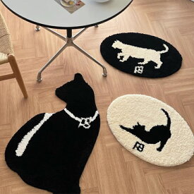 猫グッズ 猫 雑貨 玄関マット 室内 60×40cm ラグ ラグマット ミニ ねこ ネコ 滑り止め ズレない マット バスマット 洗面 キッチンマット インテリアマット ウォッシャブル 丸洗いOK 洗える モノトーン