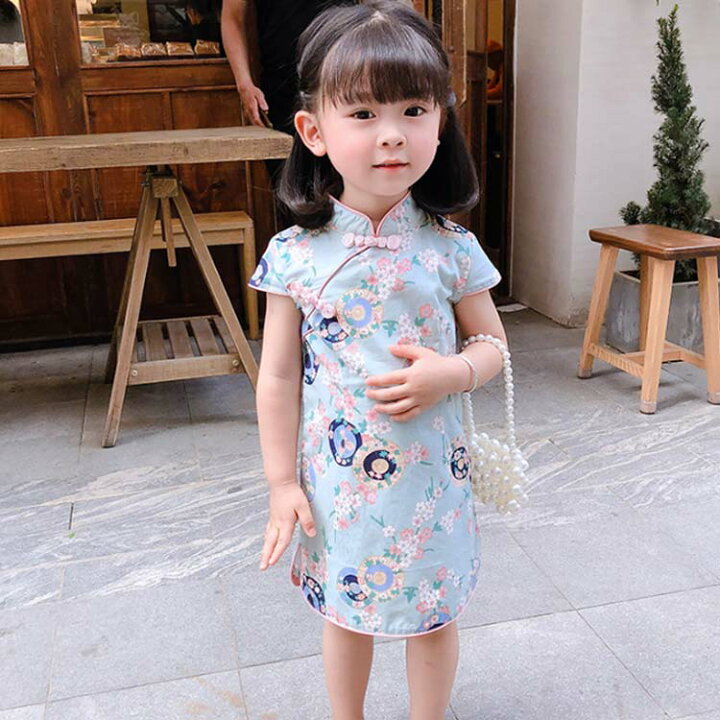 子供 チャイナドレス キッズ コスプレ ビビット 120cm 中華風 5色