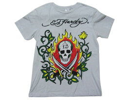 ★20%オフ クーポン 4/30 14時まで★【新品】 Ed Hardy/エドハーディー スカルプリント Tシャツ グレー系 【サイズ：S】【ドクロ】【あす楽対応】【古着屋mellow楽天市場店】