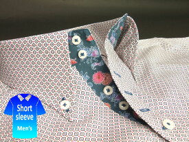 沖縄 アロハ メンズ ボタンダウン シャツ 半袖 紅型 クールビズ 白 ホワイト系 小紋ドット柄【楽ギフ_包装】【rcp】【msko-wt02-4825】