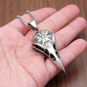 【クーポン利用で5530円】 ペンダント ネックレス カラス ステンレス スカル 烏 レース メンズ 男性 ビンテージ スチール オーディン パンク バイキング 方位磁針 ファッション ジュエリー 贈