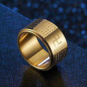 【送料無料】 指輪 リング シルバー ステンレス シンプル レディース 女性 メンズ 男性 ビンテージ ゴールド スチール 仏教 回転可能 ストラ お守り ジュエリー 贈り物 14号 25号 16号 20号 23号