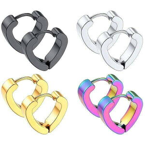 【送料無料】 ピアス ハート ステンレス フープ レディース 女性 シルバー チャンキー 小さい 指輪 4 ペア 外科 15 セット メンズ 男性大きめ 耳リング