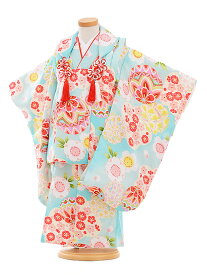 【レンタル】七五三レンタル 女の子 3歳着物フルセットA304 水色 まり梅桜 被布セット 子供着物 貸衣装