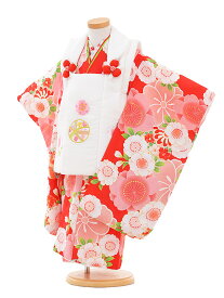 【レンタル】七五三レンタル 女の子 3歳着物フルセットA314 白 まり×赤 桜 被布セット 90cm～100cm 子供着物 貸衣装