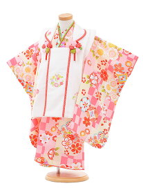 【レンタル】七五三レンタル 女の子 3歳着物フルセットA326 式部浪漫 白×ピンク 被布セット 90cm～100cm 子供着物 貸衣装