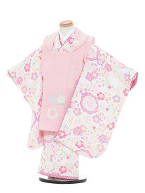 【レンタル】七五三レンタル 女の子 3歳着物フルセットA356 ひさかたろまん ピンク×白 被布セット 90cm～100cm 子供着物 貸衣装