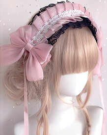 ヘッドドレス オーガンジー リボン レース トーク帽 パール お花 ロゼット ヘアクリップ ロリィタ ピンク 黒 CYREAM 送料無料