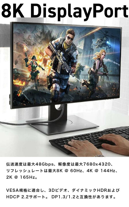 楽天市場 8k Displayport ケーブル Dp 1 4 ディスプレイポート ケーブル 2m 8k 60hz 4k 144hz Hdr 対応 Hdcp2 2 Hdtv Dp To Dp ケーブルナイロン編組素材 雑貨 便利グッズ Freedoms