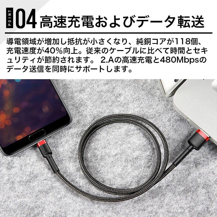 楽天市場】Type-C充電ケーブル 2m過充電防止 ナイロン編みQC3.0対応
