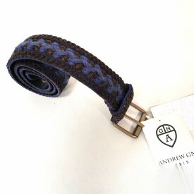 《90%OFF》アンドリューゲン ANDREW GN フランス製 ベルト 刺繍ステッチ レザー サイズS ブルー×ブラウン レディース OTR203