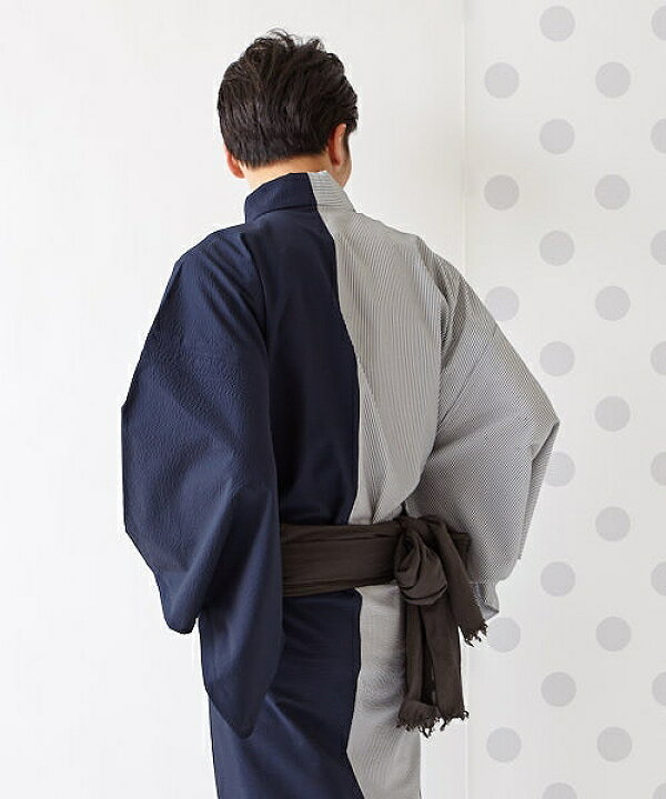 注目の福袋をピックアップ 公式 ふりふ 単品 メンズ浴衣 片身ストライプ 浴衣 メンズ Fucoa Cl